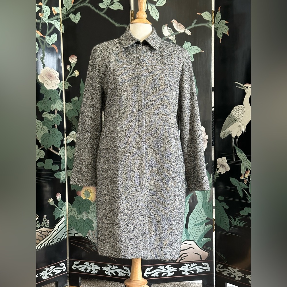 DKNY Wool Blend Lightweight Black and White Long Coat Size 10